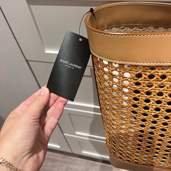 NEW YSL Saint Laurent E W shopping bag in woven cane and leather - Picture 10 of 13